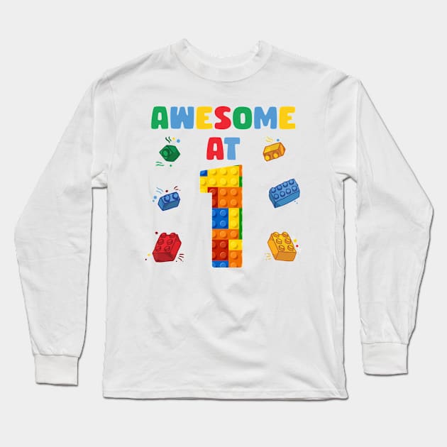 1 Year Old Building Blocks B-day Gift For Boys Kids Long Sleeve T-Shirt by Los San Der